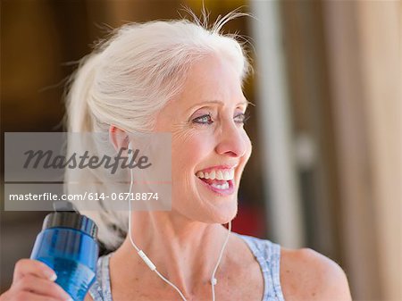 Older woman working out at home