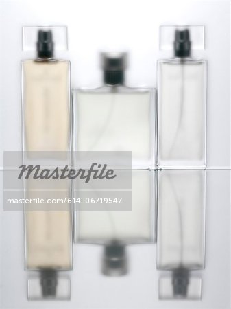 Blurred view of perfume bottles