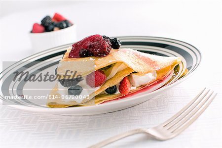 Plate of fruit and cream pie