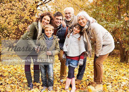 Family smiling together in park