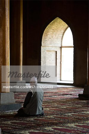 Muslim man praying in Jamia Masjid, Srinagar, Jammu And Kashmir, India