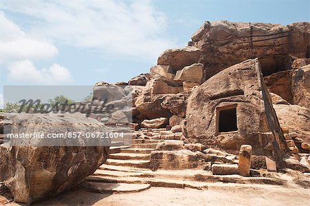 Ruins of ancient shelter at an archaeological site, Udayagiri and Khandagiri Caves, Bhubaneswar, Orissa, India