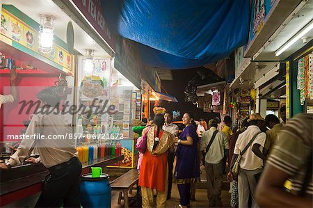 People at food stalls, Juhu Beach, Mumbai, Maharashtra, India
