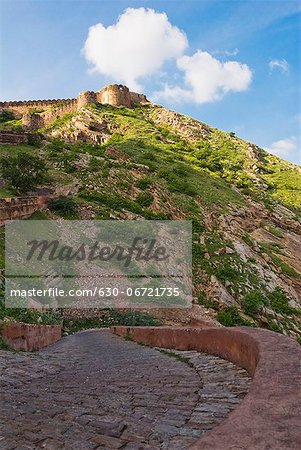 Low angle view of a fort on the hill, Nahargarh Fort, Jaipur, Rajasthan, India