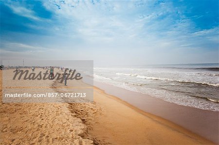 Tourists enjoying on the beach, Chennai, Tamil Nadu, India