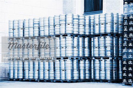 Stack of beer barrels in a brewery, Eggenberg, Cesky Krumlov, South Bohemian Region, Czech Republic