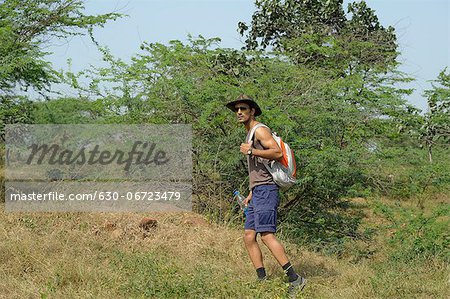 Hiker walking in a forest