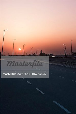 Road at sunset, National Highway 8, Gurgaon, Haryana