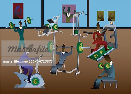 Businessmen exercising in a gym