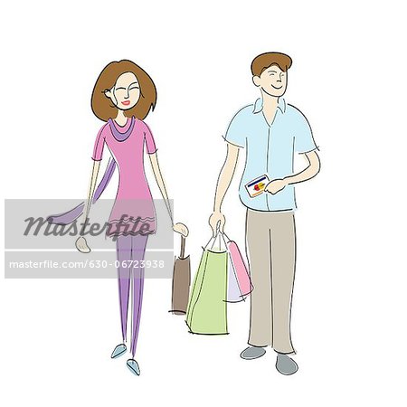 Couple with shopping bags and a credit card