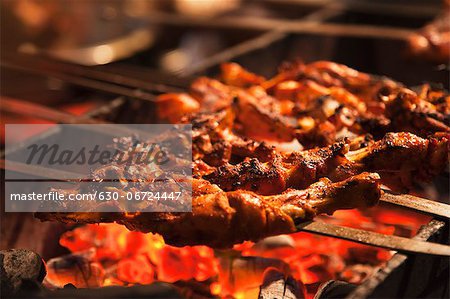 Close-up of kebabs, Chandni Chowk, Old Delhi, Delhi, India