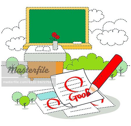 Illustration of results with blackboard in background