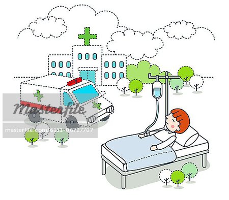 Illustration of patient lying on hospital bed