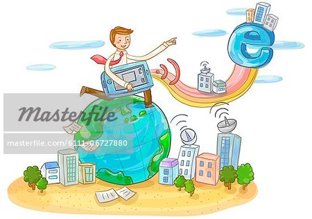 Businessman On Globe In Hurry