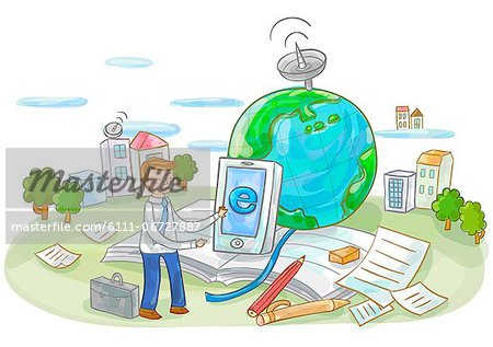 Businessman With Globe And Cell Phone