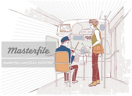 Illustration of bus driver in bus