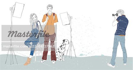 Illustration of photographer clicking photos of man and woman