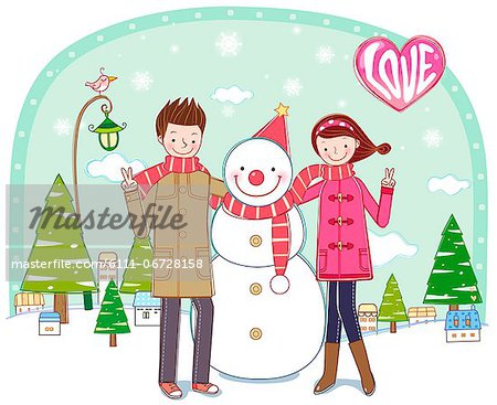 Couple With Snowman