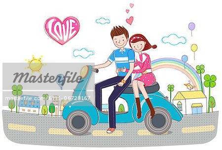 Couple On Motor Scooter