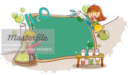 Illustration of children with science equipments