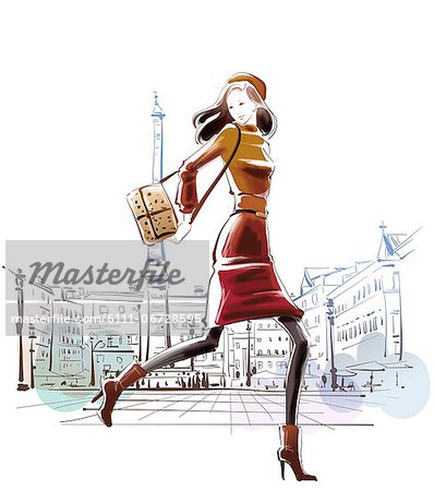 Illustration of stylish woman with purse