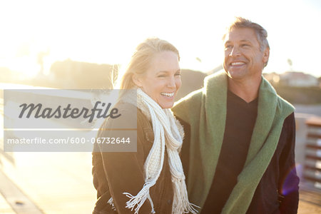 Mature Couple Walking along Pier, Jupiter, Palm Beach County, Florida, USA