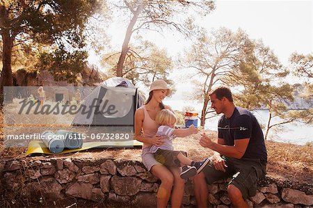 Croatia, Dalmatia, Family with one children on camping site