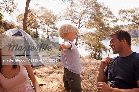 Croatia, Dalmatia, Family with one children on camping site