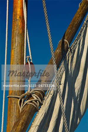 Croatia, foremast and rigging of sailboat, close-up