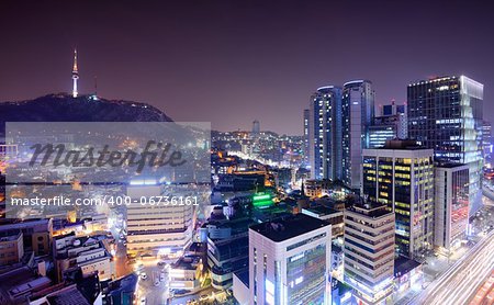 View of Myeong-dong district in Seoul, South Korea.