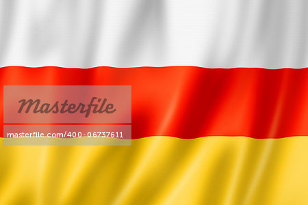 South Ossetia flag, three dimensional render, satin texture