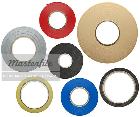 Various adhesive tapes isolated on white background