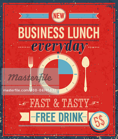 Vintage Bussiness Lunch Poster. Vector illustration.