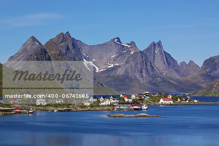 Picturesque town of Reine by the fjord on Lofoten islands in Norway