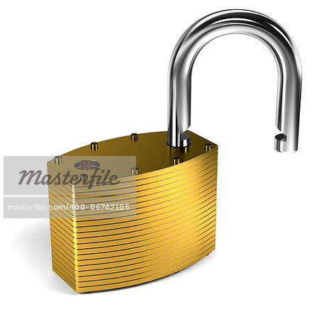 Close up on unlocked padlock over white background