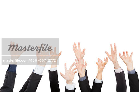 hands up group of business people isolated on white