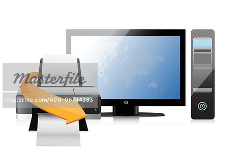 printer and a modern computer illustration design over a white background