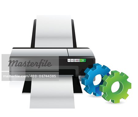 printer with industrial gears illustration design over white