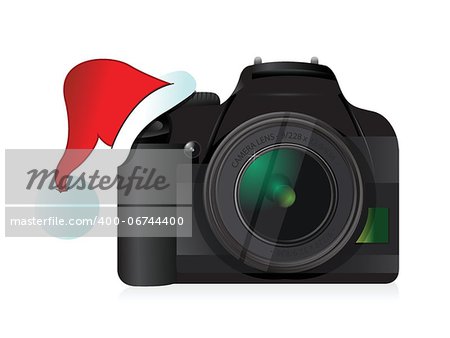 camera and christmas hat gift concept illustration design