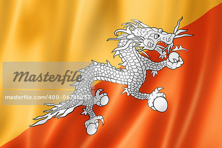 Bhutan flag, three dimensional render, satin texture