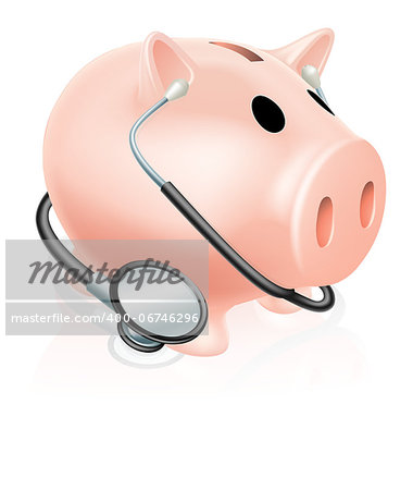 Stethoscope piggy bank concept illustration, concept for healthcare related finances or taking a financial health check