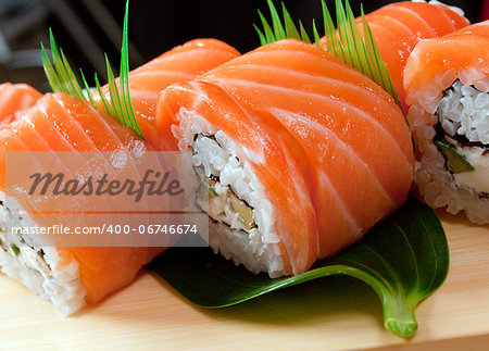 Japanese sushi  traditional japanese food.Roll made of salmon