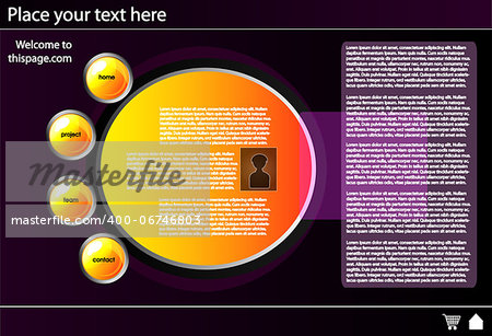 Vector website template with glossy effects and reflection. Sample text.