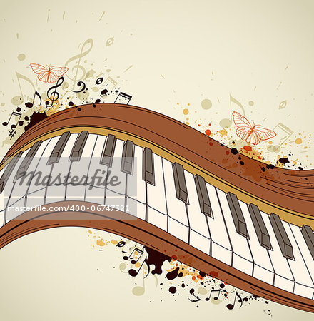 Music grunge background with piano and notes