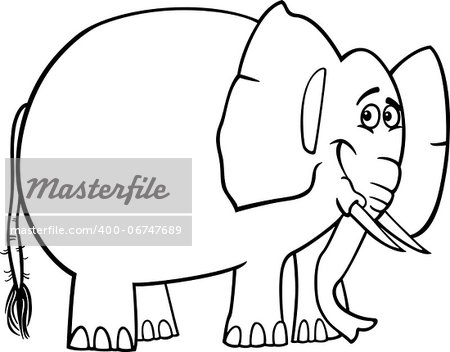 Black and White Cartoon Illustration of Cute African Elephant for Coloring Book Black and White Cartoon Illustration of Cute African Elephant for Coloring Book