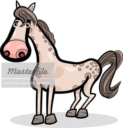 Cartoon Illustration of Cute Horse Farm Animal