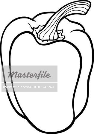 Black and White Cartoon Illustration of Pepper or Paprika Vegetable Food Object for Coloring Book