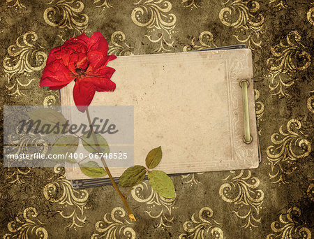 Old cards and dry rose for scrapbooking design