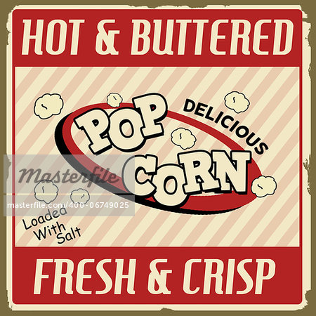 Pop corn  vintage grunge poster, vector illustration