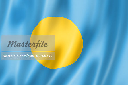 Palau flag, three dimensional render, satin texture